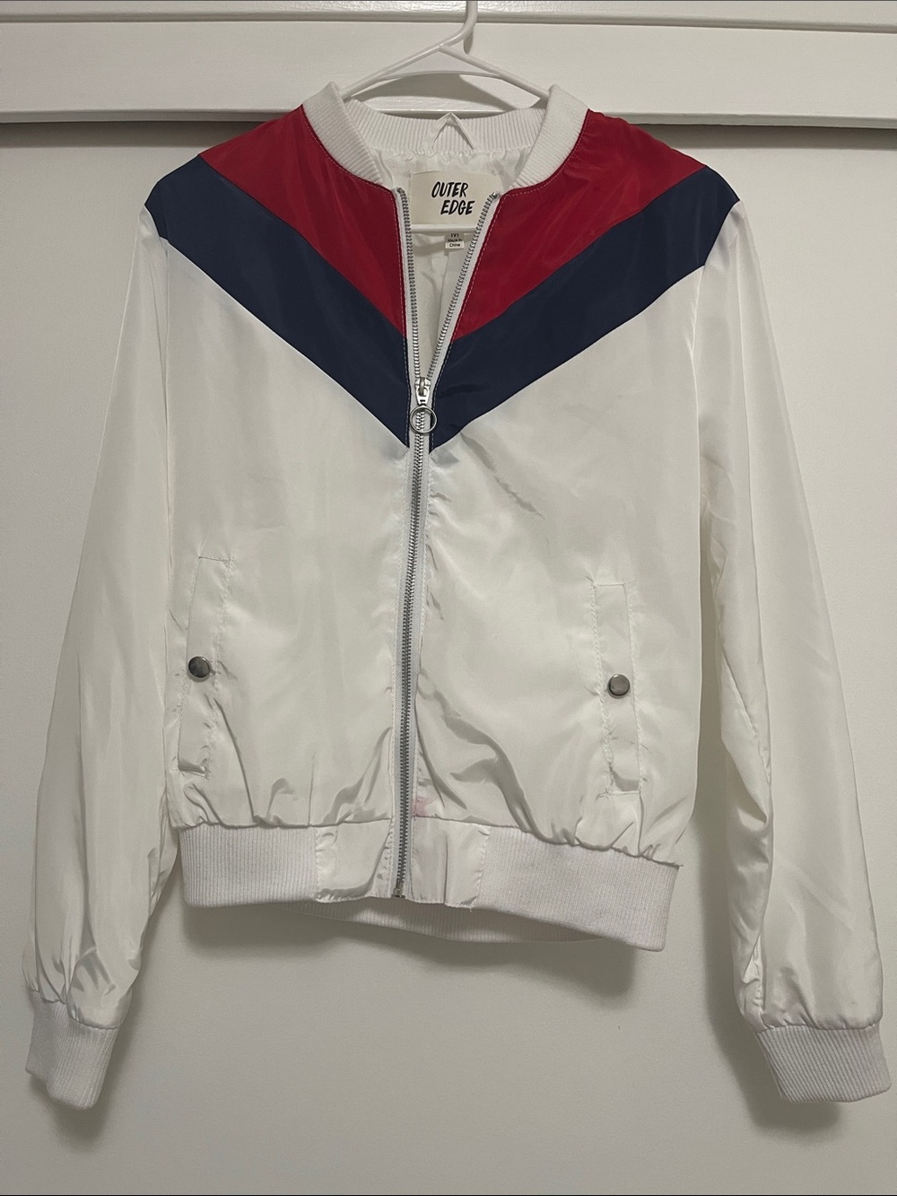 Outer Edge White Jacket with Red and Navy Chevron